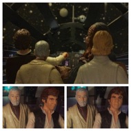 INTERIOR: MILLENNIUM FALCON COCKPIT. The young farmer makes an observation. LUKE: "Look at him. He's headed for that small moon.” HAN: "I think I can get him before he gets there… he's almost in range.” The Jedi eyes widen as finally he sees what they are approaching. BEN: "That's no moon. It's a space station!” HAN: (dismissive)"It's too big to be a space station…” The pilot stops what he is saying as he finally looks up to see the monstrous battle station. #starwars #anhwt